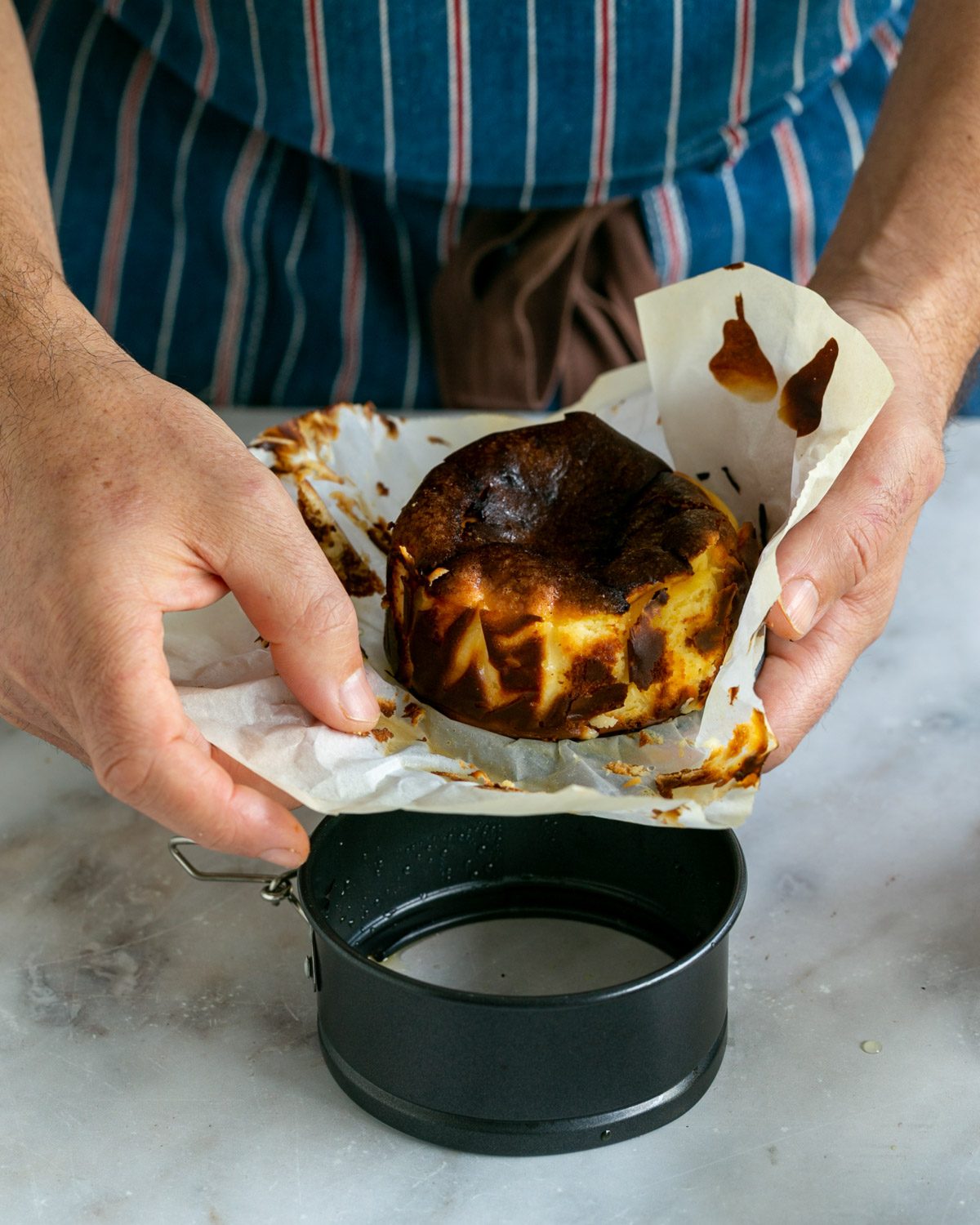 Baked mini basque cheesecake out of the oven