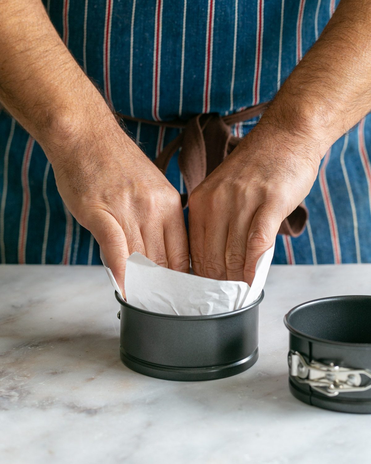 lining the spring forms with baking paper