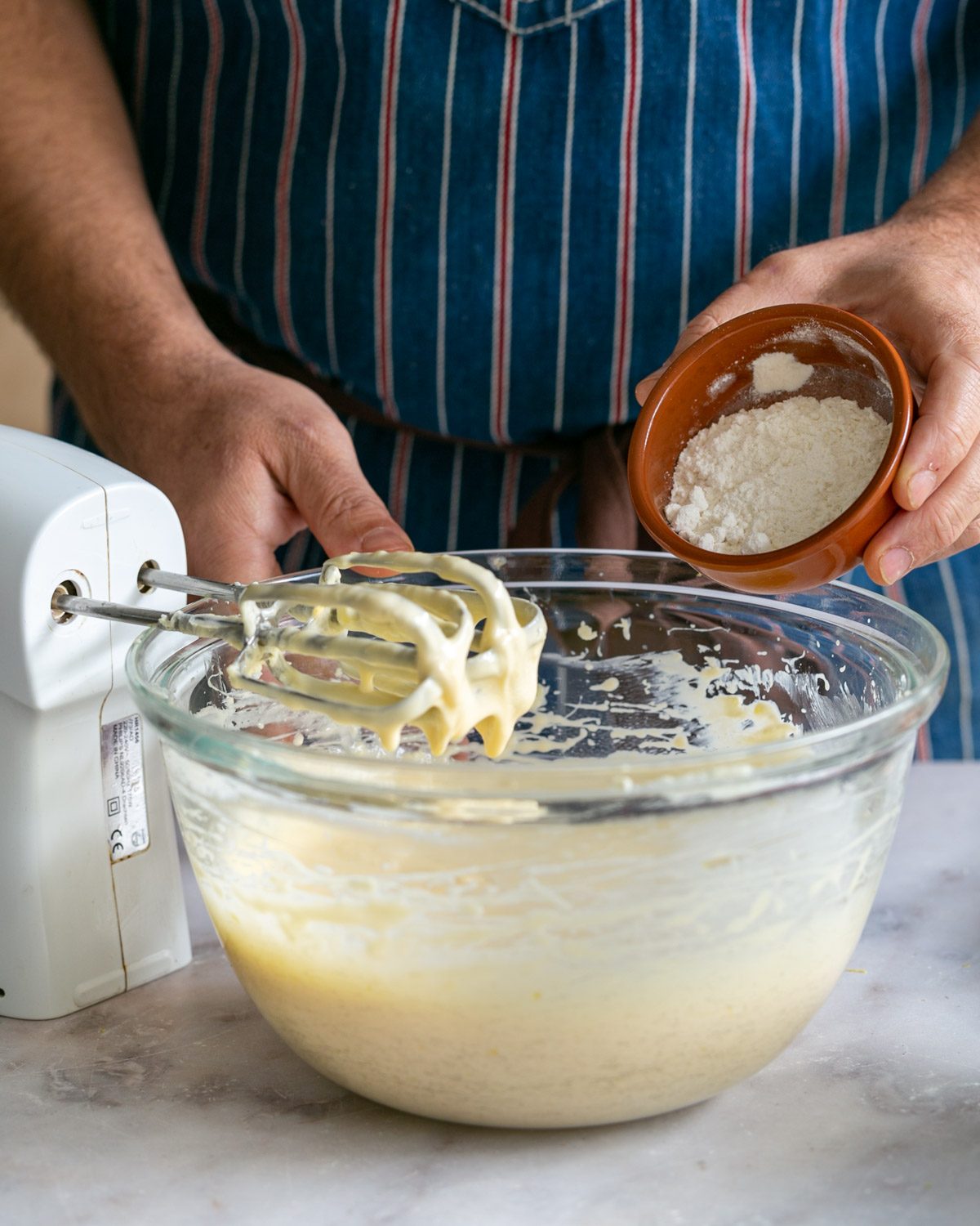 Making batter for basque cheesecake