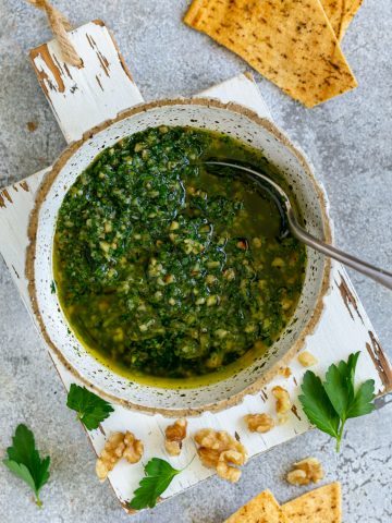 Walnut lemon gremolata in a bowl