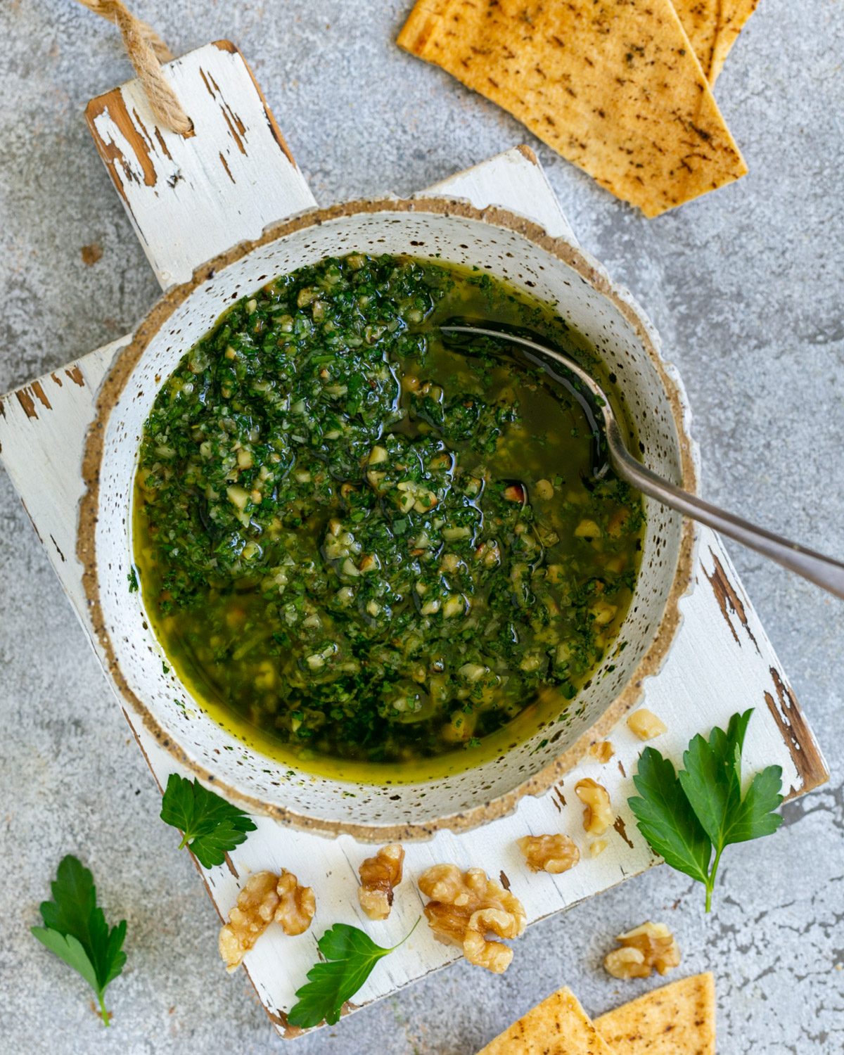 Walnut lemon gremolata in a bowl