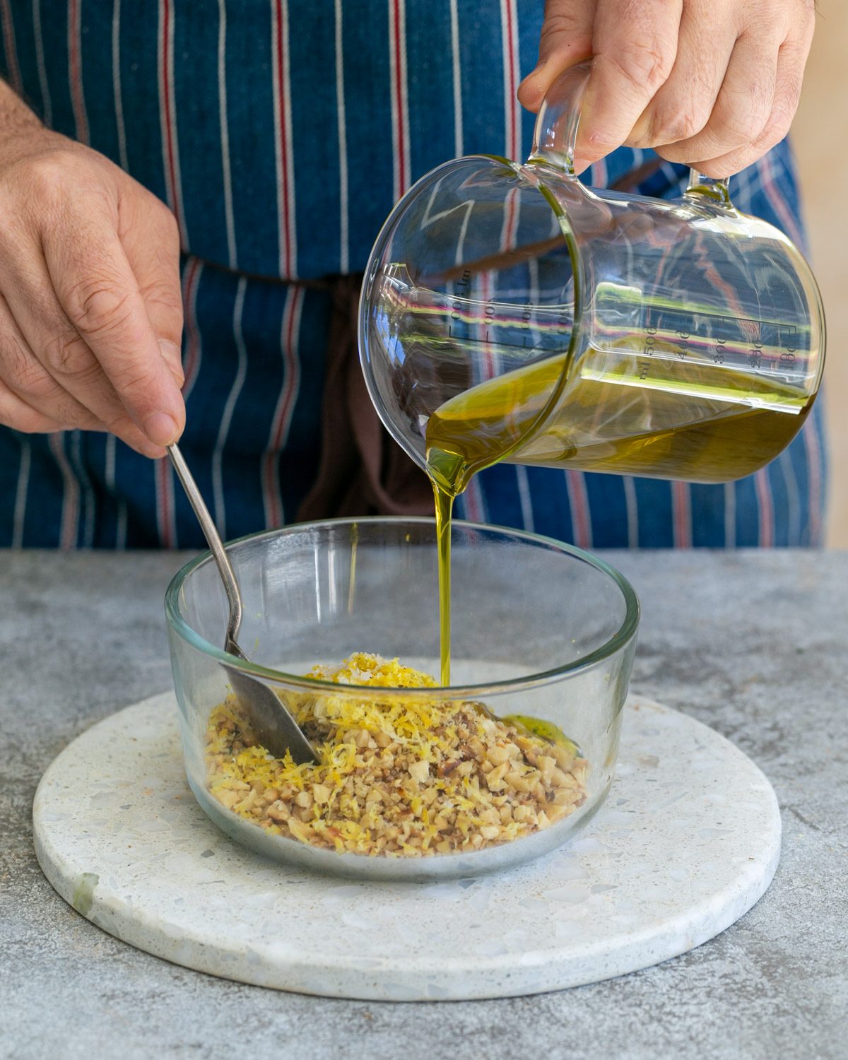 Olive oil added to the gremolata