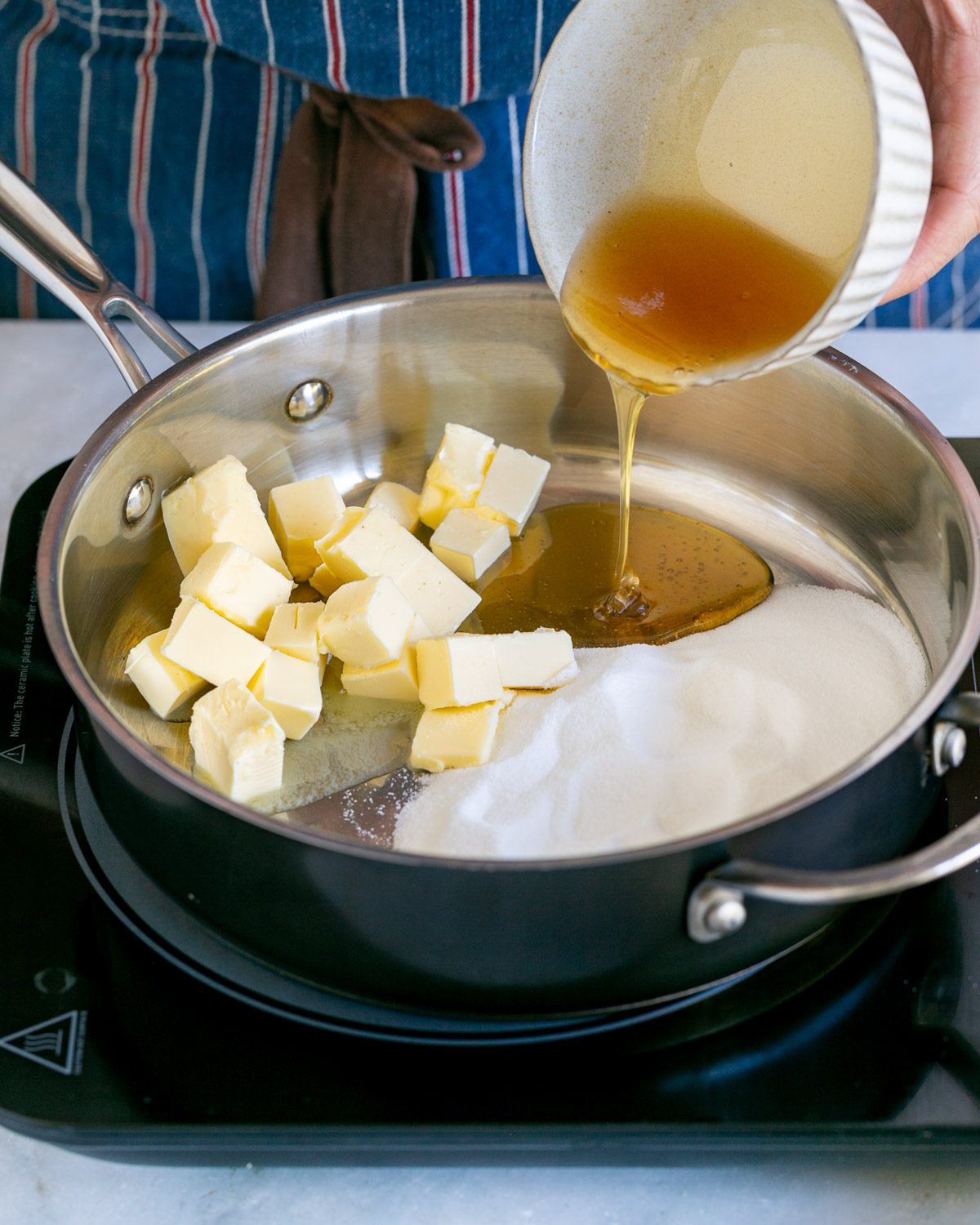 butter sugar honey on a pan