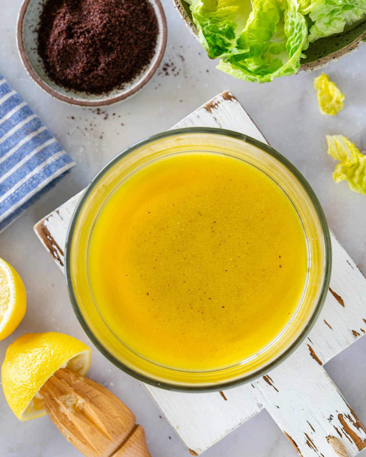 Sumac dressing in a glass bowl