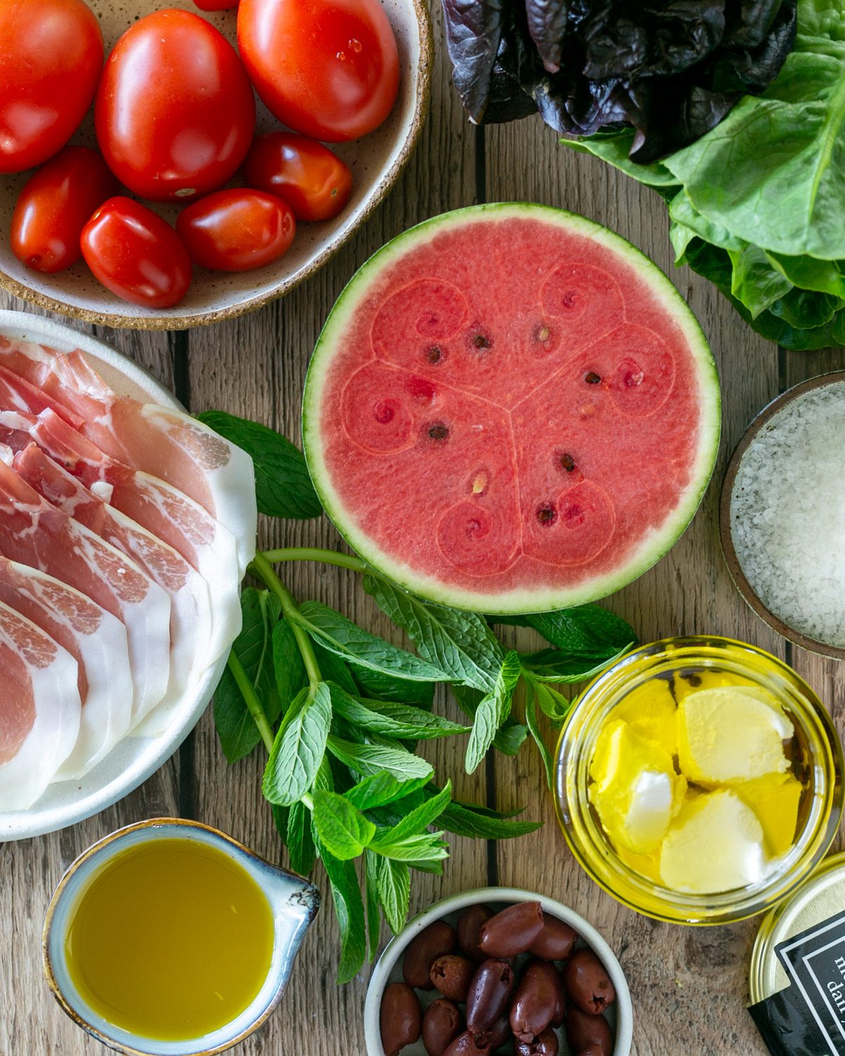ingredients to make watermelon tomato salad
