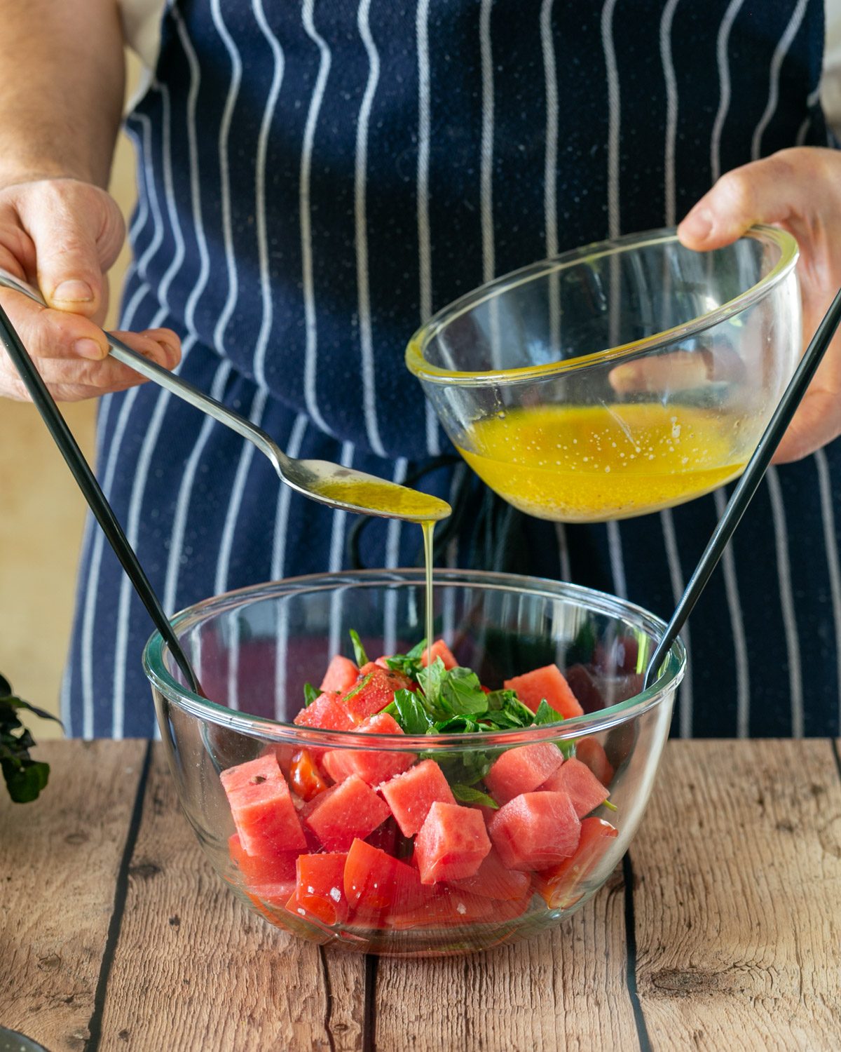 Adding salad dressing 