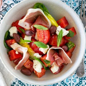 Tomato Watermelon Salad with Goats Cheese