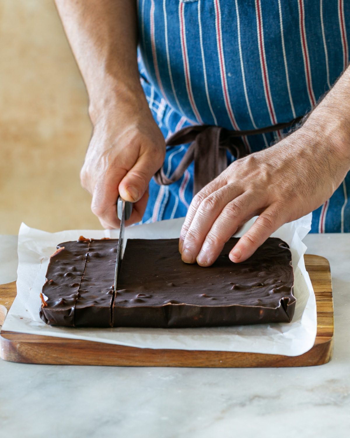 Chocolate caramel mix left to  set in fridge