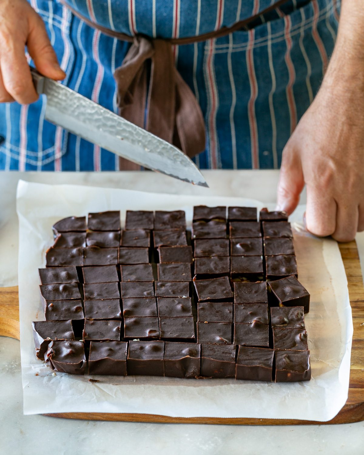 Pralines cut into small squares