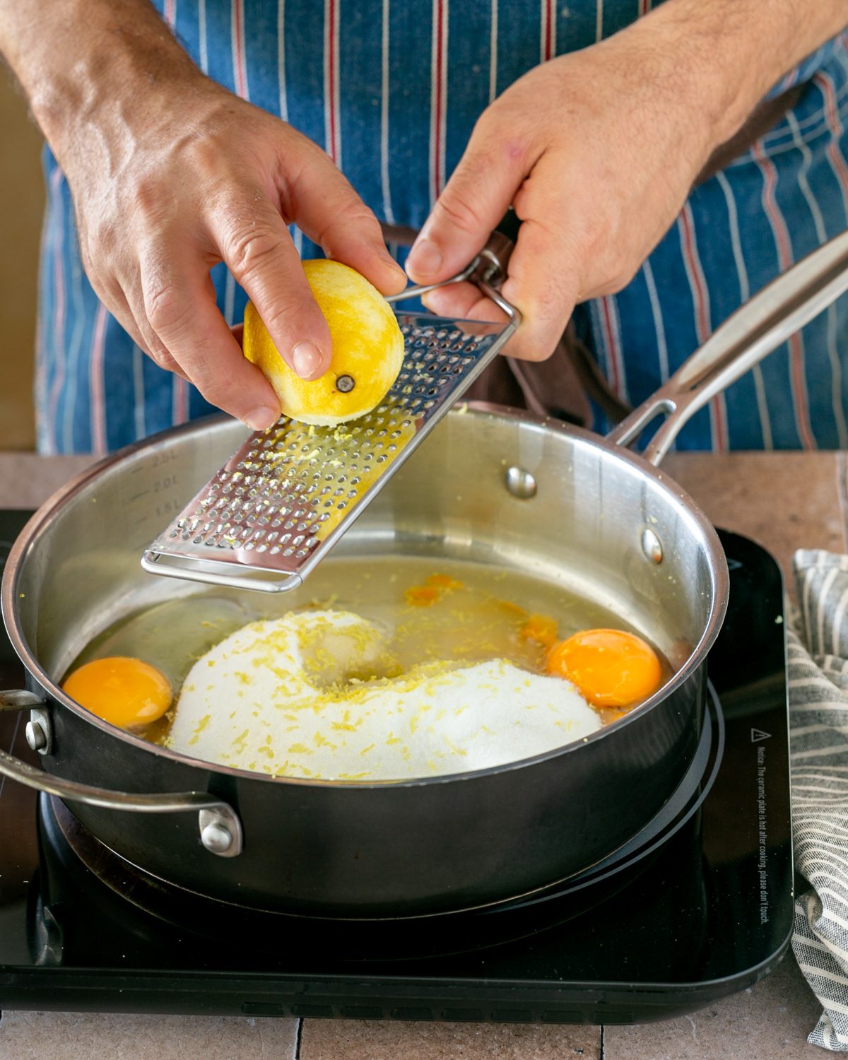 Lemon zest and juice added to egg sugar mix 