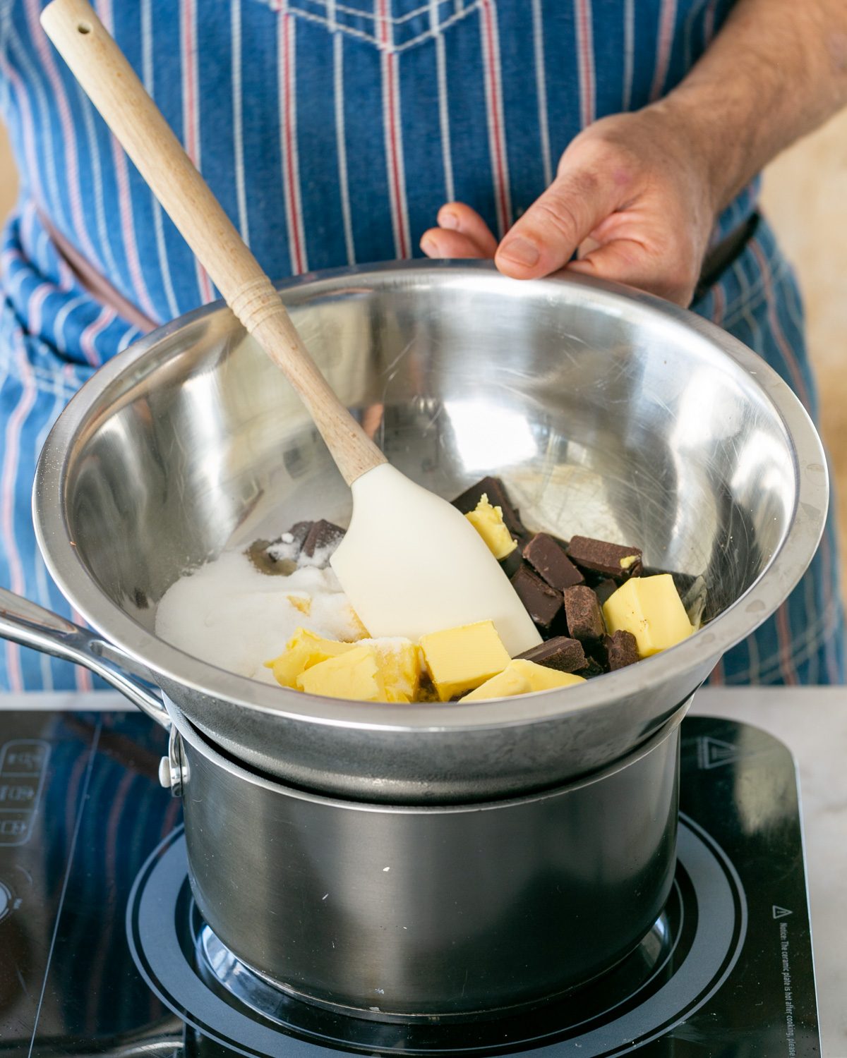 Melting chocolate over a bain marie