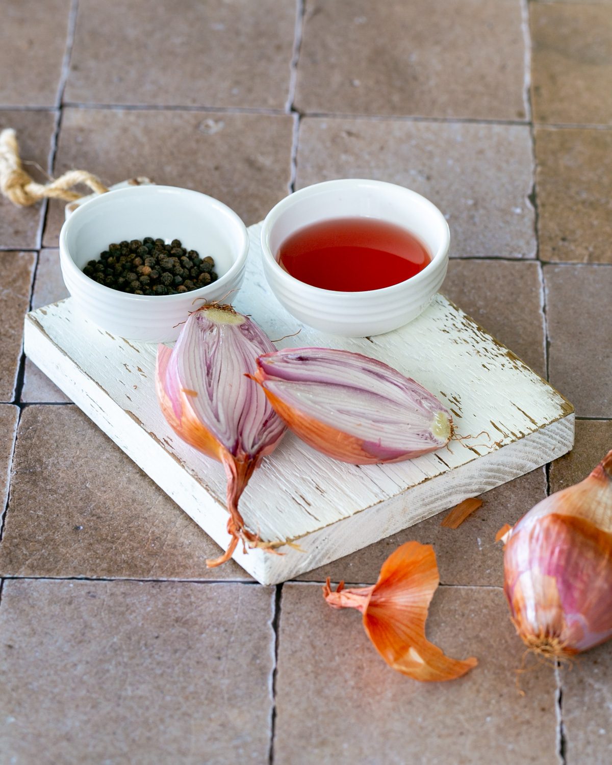 Ingredients to make a mignonette sauce