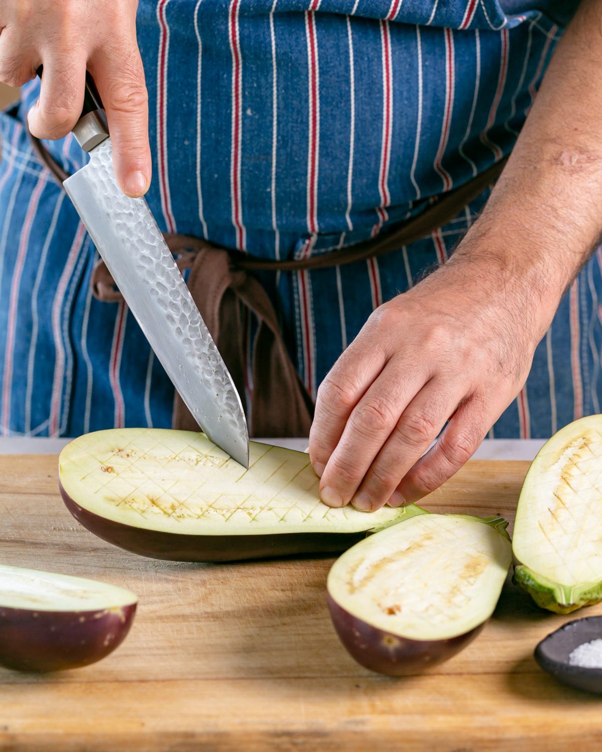 Scoring the eggplant