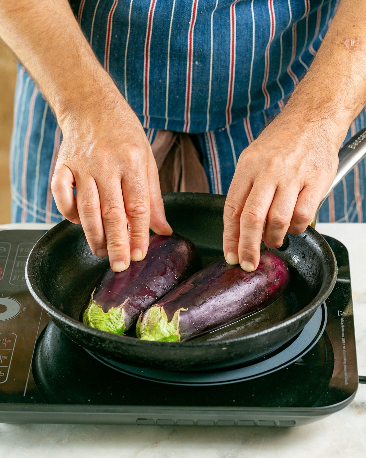 Pan frying the eggplants