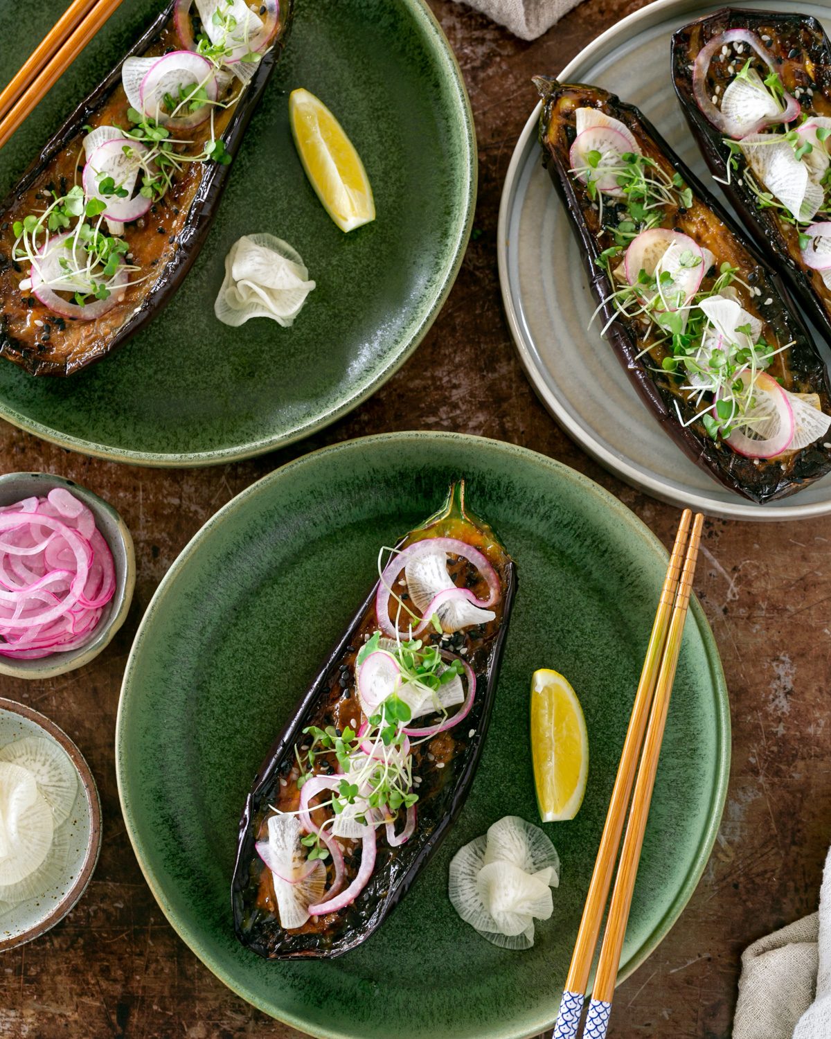 Miso glazed aubergine served as an appetiser