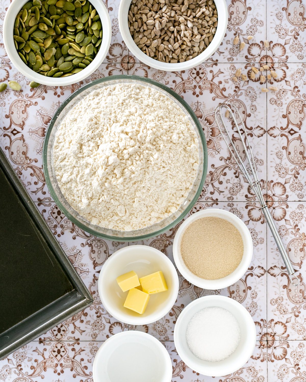 Ingredients to make spelt bread