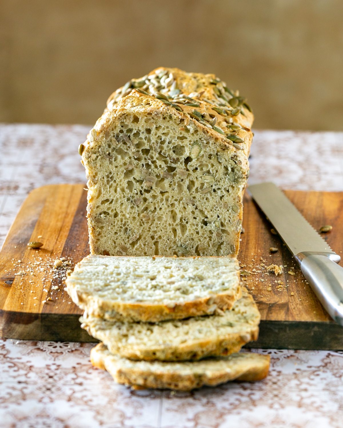 Sliced freshly baked spelt bread